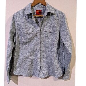Rodeo Western Pearl Snap Shirt Women's Large Blue White Floral Cowgirl Boho